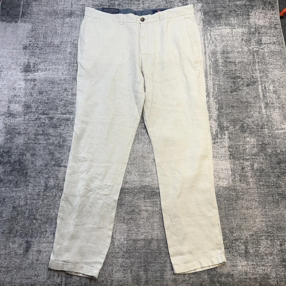 Vineyard Vines Pants Men 36x32 Beige Linen Breaker Chino Beach Resort Preppy NEW